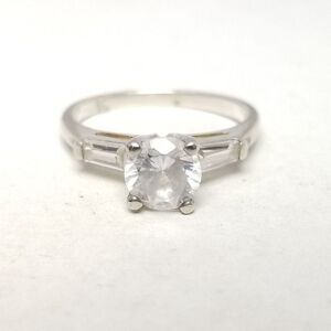 Vintage Sterling Silver CZ Solitaire Ring, Size 7 Band, Sparkly, RJ, Estate